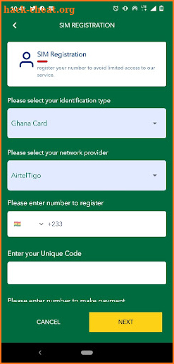 Ghana SIM SELF REG screenshot