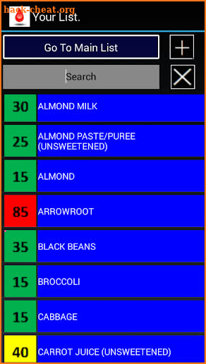 GI and glycemic load screenshot