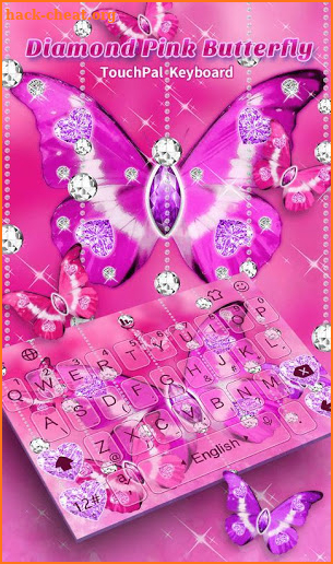 Glitter Diamond Pink Butterfly Keyboard Theme screenshot