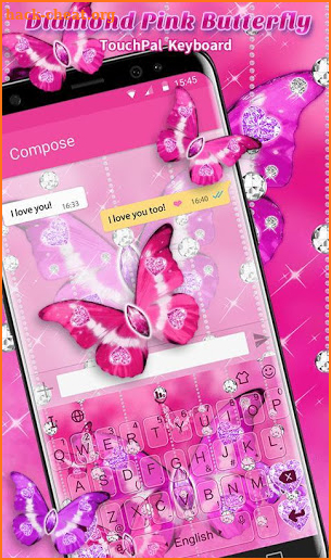 Glitter Diamond Pink Butterfly Keyboard Theme screenshot