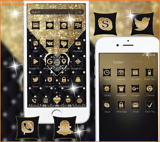 Glitter Gold Black Heart Theme screenshot