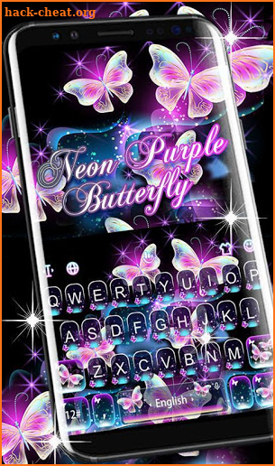 Glitter Neon Purple Butterfly Keyboard Theme screenshot