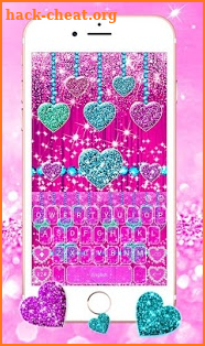 Glitter Pink Heart Keyboard Theme screenshot