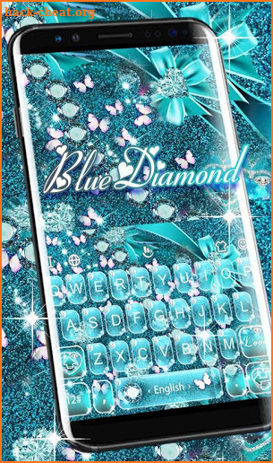 Glitter Sparkling Blue Diamonds Keyboard Theme screenshot