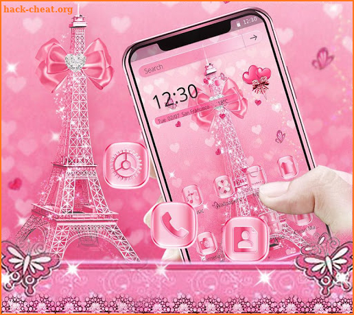 Glossy Pink  Glitter Eiffel Tower Theme screenshot