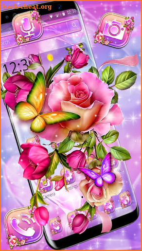 Glossy Sparkling Flower Butterfly Theme screenshot