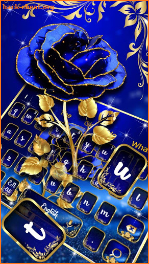 Gold and Blue Glitter Rose Keyboard Theme screenshot