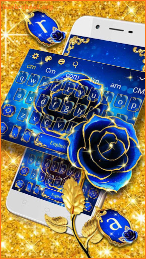 Gold Blue Rose Beautiful Keyboard Theme screenshot