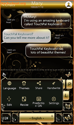 Gold Butterfly Keyboard Theme screenshot