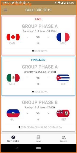 Gold Cup 2019 Live Table Positions screenshot