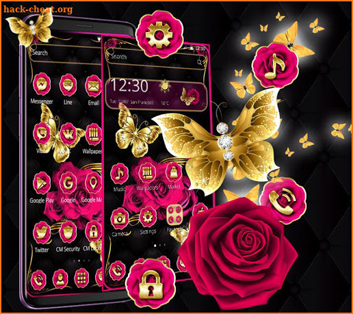 Gold Pink Rose Butterfly Theme screenshot