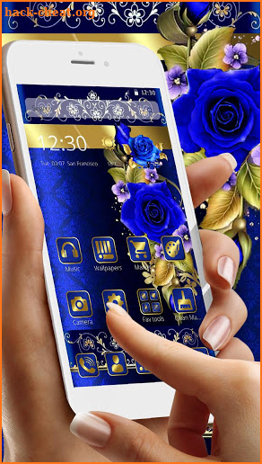 Golden Luxury Blue Flower Theme screenshot