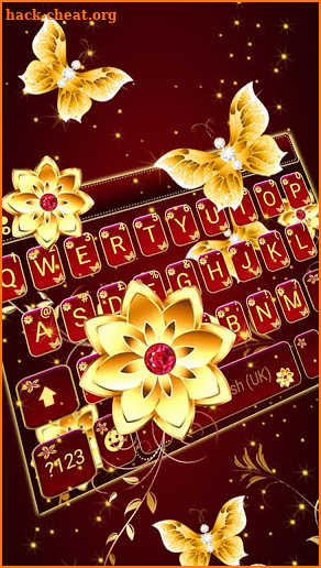 Golden Red Flowers Keyboard Background screenshot