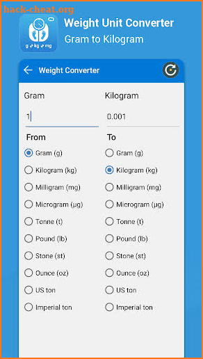 Gram , Kg ,Tons, Milli gram : Weight Convertor screenshot