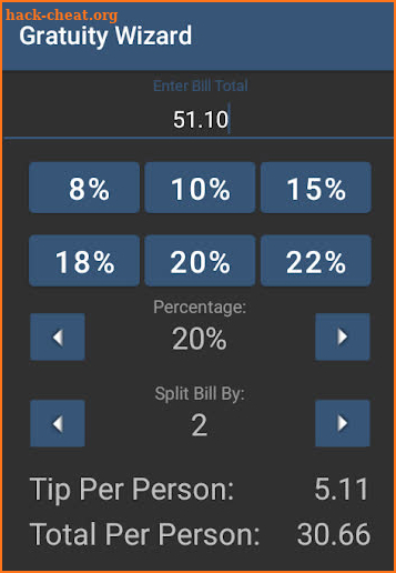 Gratuity Wizard (tip calculator) screenshot