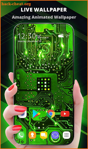 Green Light Cyber Circuit Wallpaper and Keyboard screenshot