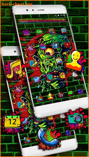 Green Zombie Skull Monster Graffiti Theme screenshot