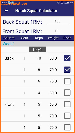 Hatch Squat Calculator screenshot