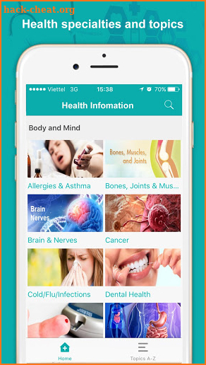 Health infomation - specialties and topics screenshot