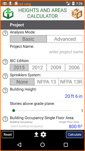 Heights and Areas Calculator screenshot