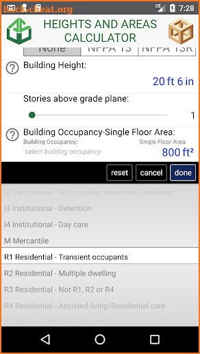 Heights and Areas Calculator screenshot