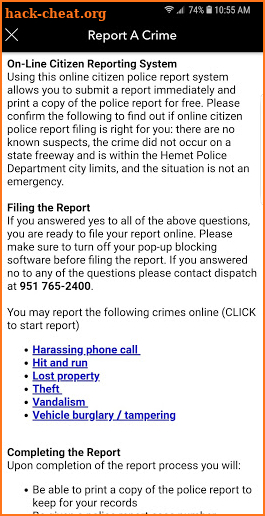 Hemet Police Department screenshot