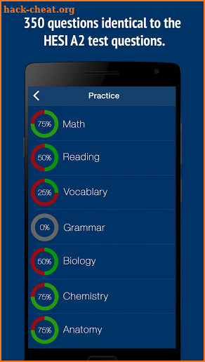 HESI A2 Practice Exam 2019 screenshot