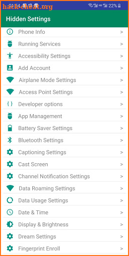 Hidden Settings screenshot