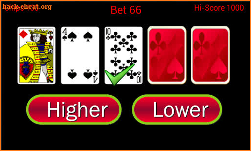 Higher or Lower card game screenshot