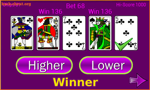 Higher or Lower Pro card game screenshot