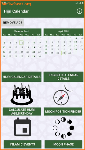 Hijri calendar (Islamic Date) and Moon finder screenshot