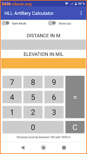 HLL Artillery Calculator screenshot