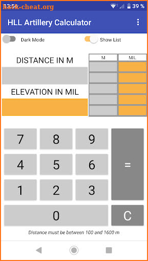 HLL Artillery Calculator screenshot