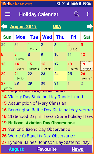 Holiday Calendar Free screenshot