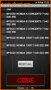 Honda Blaupunkt Radio Code Calculator screenshot