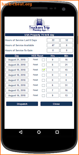 HOS Recap Calculator (Solo Drivers) screenshot