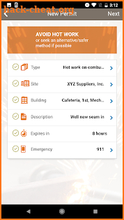 Hot Work Permit screenshot