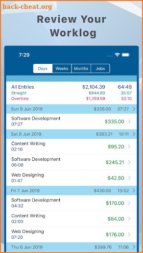 Hours and Pay Tracker: TimeLog screenshot