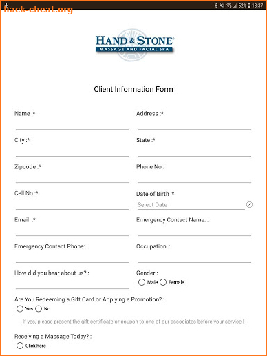 HS Intake Form screenshot