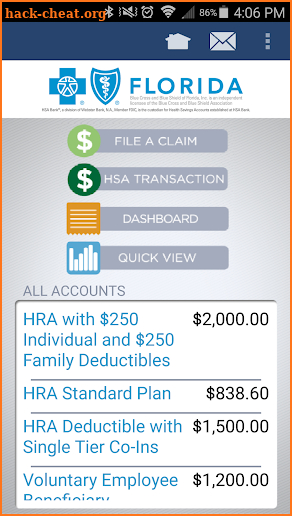 HSA BANK ACCOUNTS for BCBSF screenshot