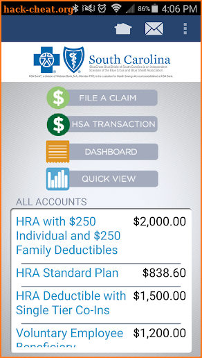 HSA BANK ACCOUNTS for BCBSSC screenshot