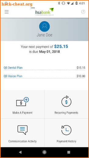 HSA Bank – COBRA screenshot