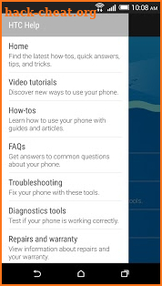 HTC Help screenshot