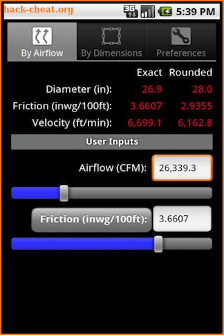 HVAC Duct Sizer screenshot