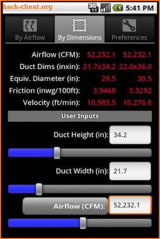 HVAC Duct Sizer screenshot