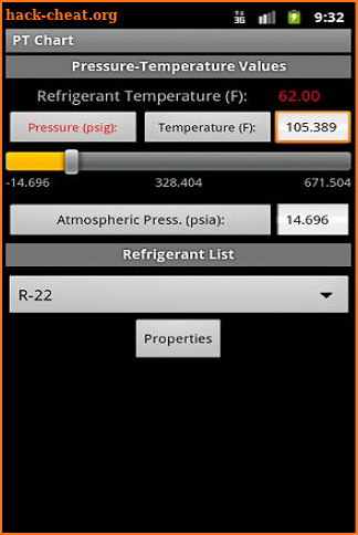 HVAC PT Chart screenshot