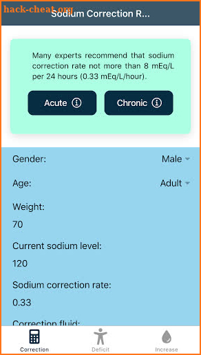 Hyponatremia Calculator: Sodium Correction Rate screenshot