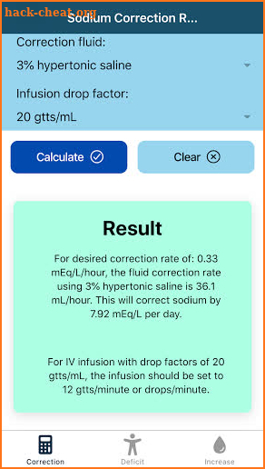 Hyponatremia Calculator: Sodium Correction Rate screenshot