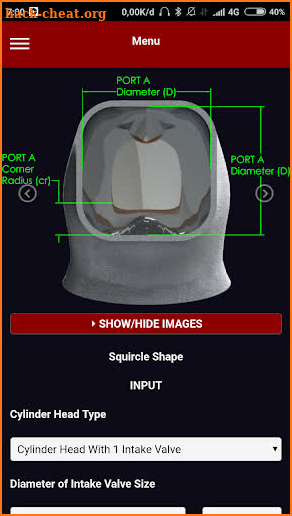 Ideal Four 4 Stroke Intake Port Calculato screenshot