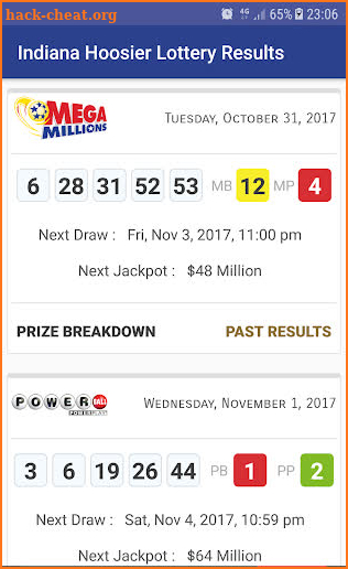 IN Lottery Results screenshot